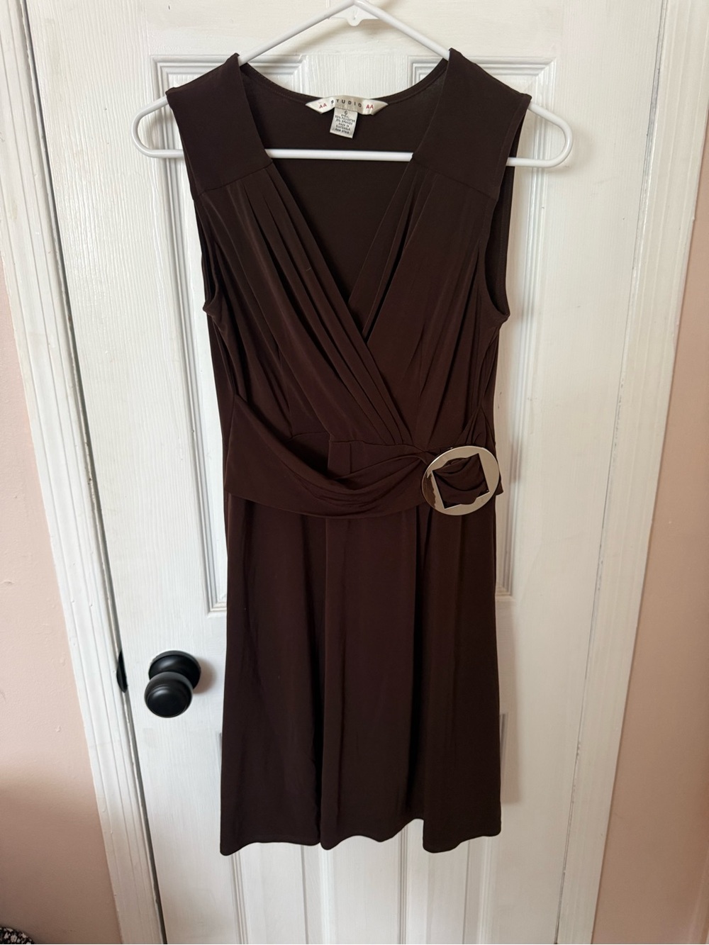 Aa Studio Brown Faux-Wrap Sleeveless Dress, casual dress, cocktail dress size 6